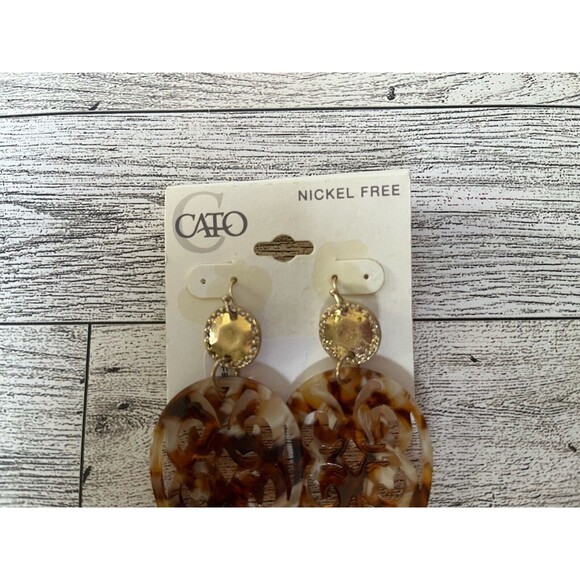 Cato Lucite Dangle Drop Earrings Gold Tone Brown/Tan Nickel Free - Picture 3 of 4